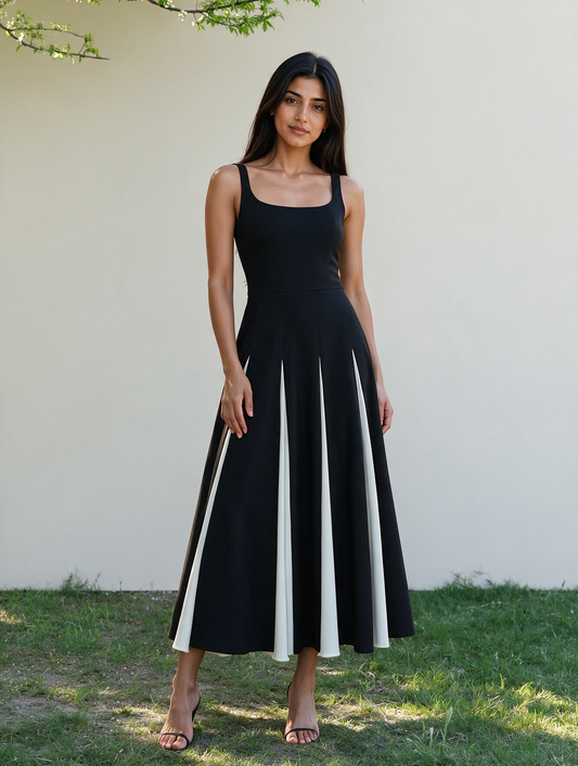 Monochrome Spagetti Strap Evening Maxi Dress