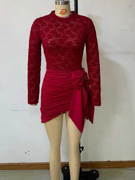 Red Lace Bow Dress