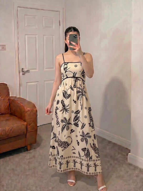 Tropical Off White Maxi Dress