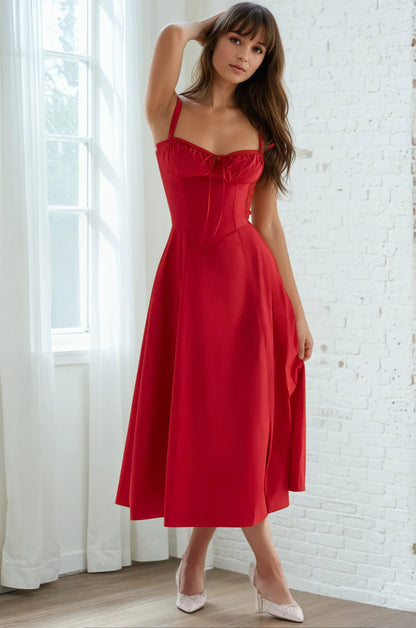 RED MAXI BUSTIER A-LINE DRESS