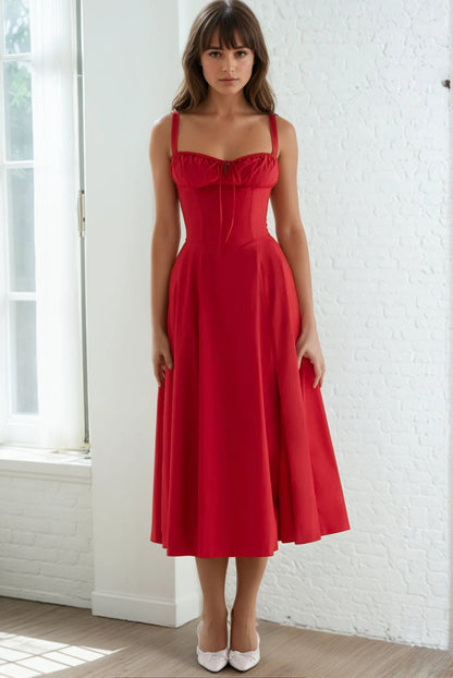 RED MAXI BUSTIER A-LINE DRESS