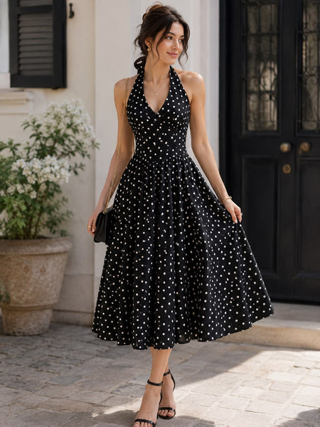 Polka Halter Neck Dress