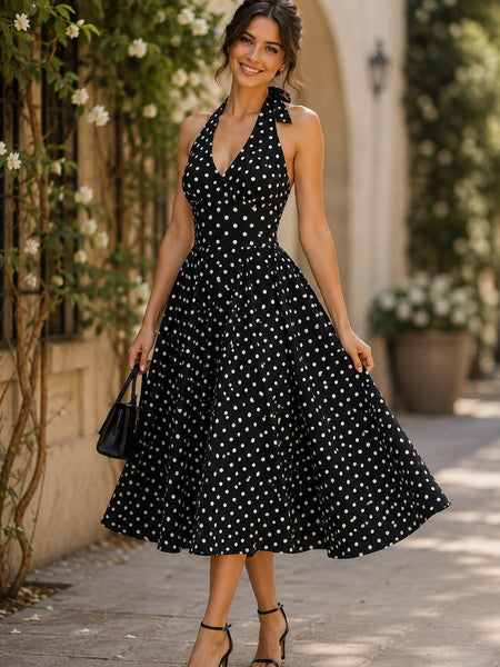 Polka Halter Neck Dress