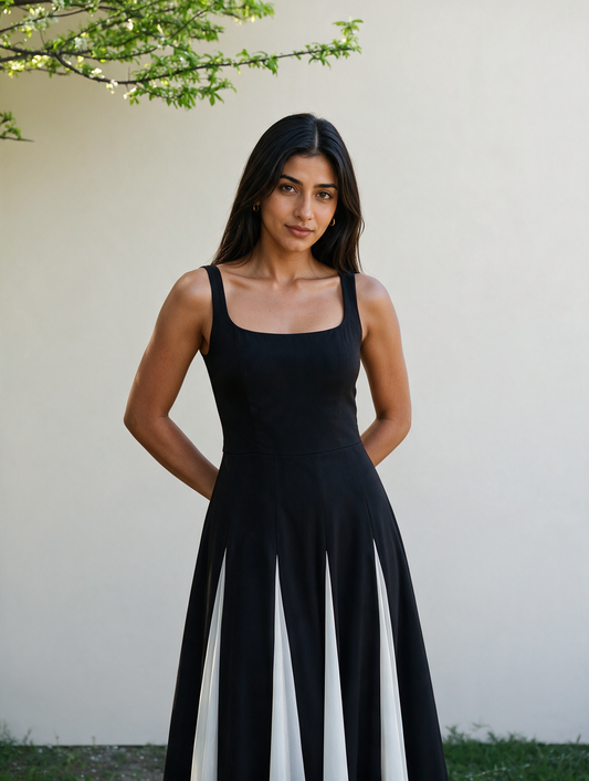 Monochrome Spagetti Strap Evening Maxi Dress