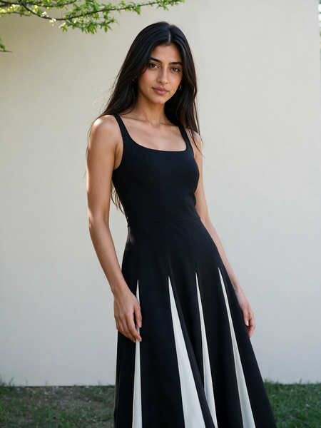 Monochrome Spagetti Strap Evening Maxi Dress