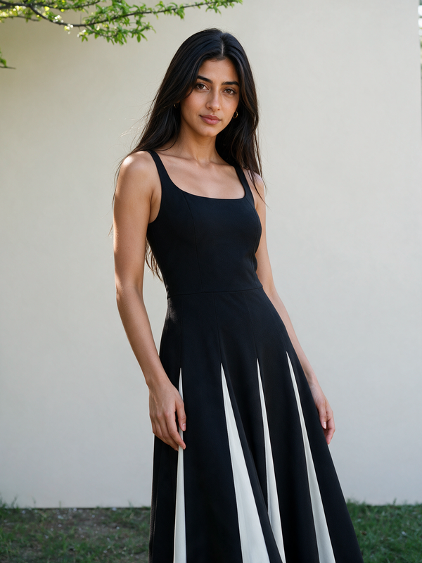 Monochrome Spagetti Strap Evening Maxi Dress