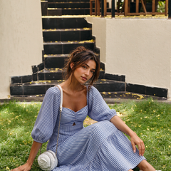 Stripped Puff Sleeve Maxi Dress