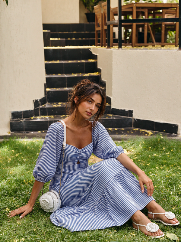 Stripped Puff Sleeve Maxi Dress