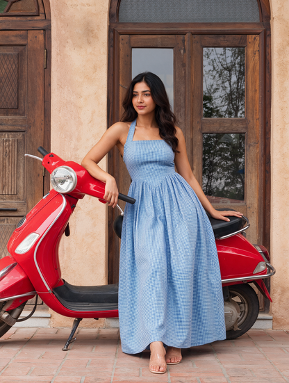 Blue Gingham Check Dress