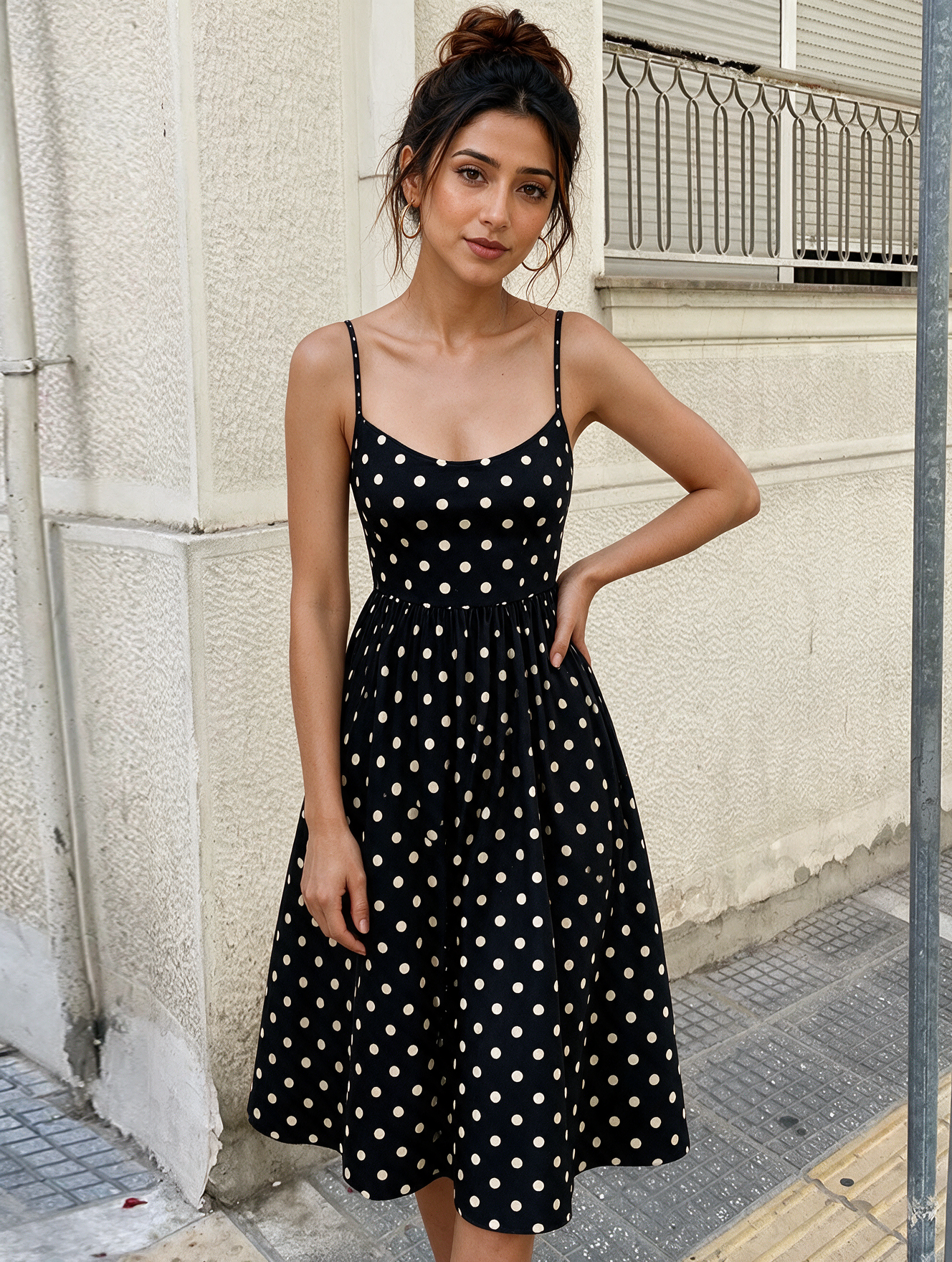 Black Polka Midi Dress