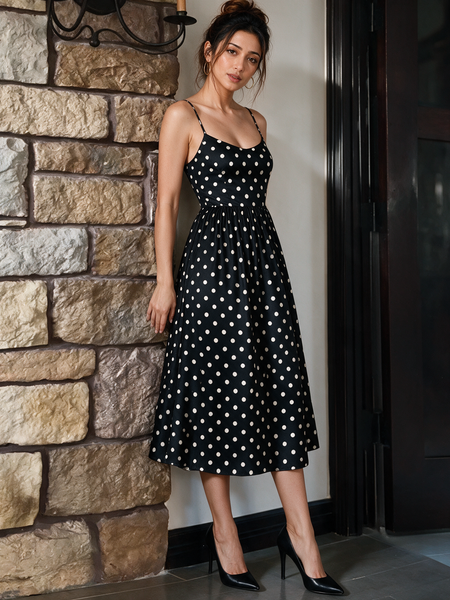 Black Polka Midi Dress