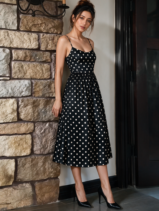 Black Polka Midi Dress