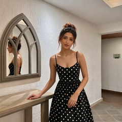 Black Polka Midi Dress