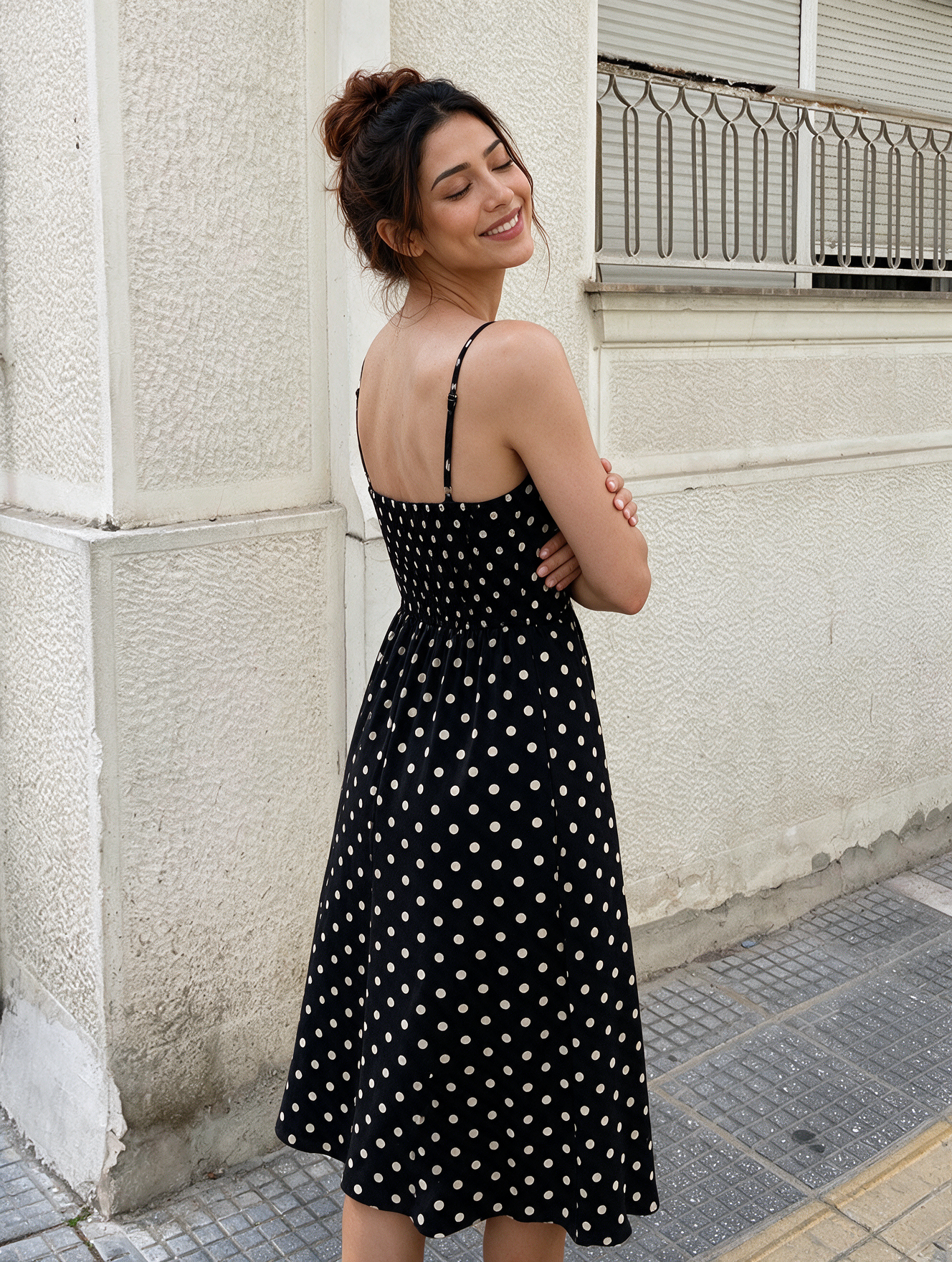 Black Polka Midi Dress