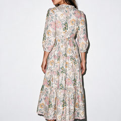 Pink Lace Trimmed Floral Midi Dress