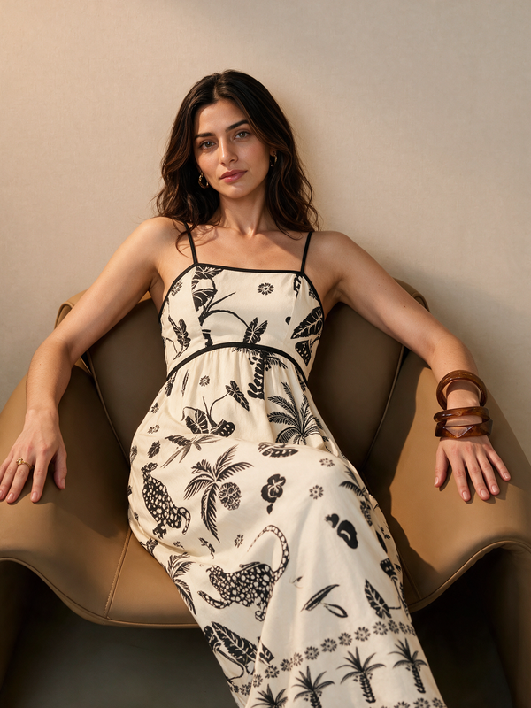 Tropical Off White Maxi Dress