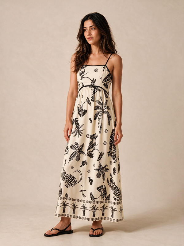 Tropical Off White Maxi Dress