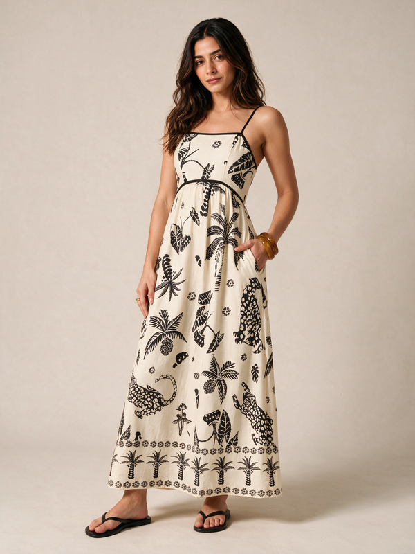 Tropical Off White Maxi Dress