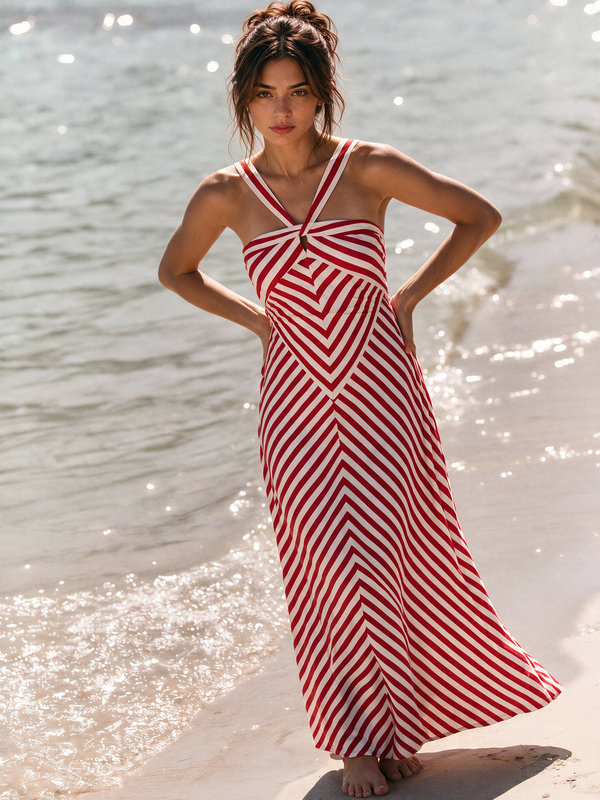 Halter Neck Red Strapy Dress