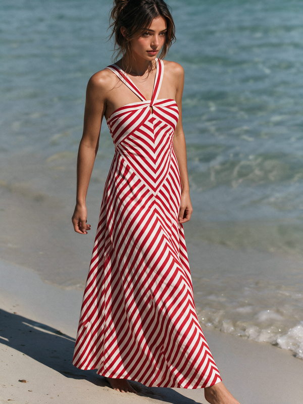 Halter Neck Red Strapy Dress